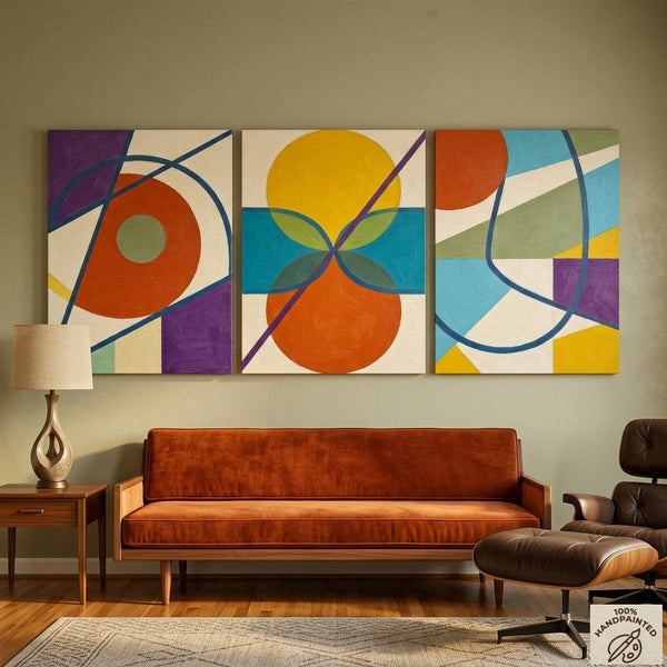 Abstract Paintings for Mid Century Modern Living Room, Multi Panel Canvas Art, Geometric Pattern Contemporary Artwork-Grace Painting Crafts