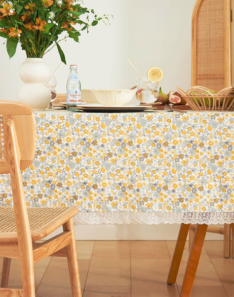 Dining Room Flower Table Cloths, Cotton Rectangular Table Covers for Kitchen, Farmhouse Table Cloth, Wedding Tablecloth, Square Tablecloth for Round Table-Grace Painting Crafts