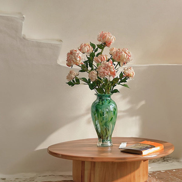 Large Green Glass Flower Vases, Modern Glass Flower Vases, Water Holding Flower Vases, Handmade Flower Vases on Table-Grace Painting Crafts