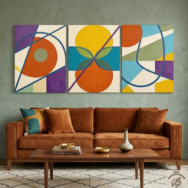 Abstract Paintings for Mid Century Modern Living Room, Multi Panel Canvas Art, Geometric Pattern Contemporary Artwork-Grace Painting Crafts