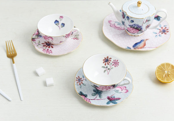 Elegant Ceramic Coffee Cups, Creative Bone China Porcelain Tea Cup Set, Unique Porcelain Cup and Saucer, Beautiful British Flower Tea Cups-Grace Painting Crafts