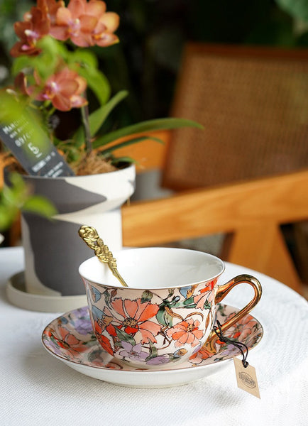 Elegant Ceramic Coffee Cups, Flower Bone China Porcelain Tea Cup Set, British Royal Ceramic Cups for Afternoon Tea, Unique Tea Cup and Saucer in Gift Box-Grace Painting Crafts
