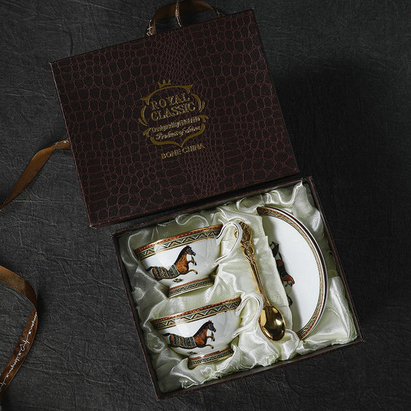 Elegant British Horse Pattern Coffee Cup with Saucer, Ceramic Tea Cup and Saucer in Gift Box, Porcelain Tea Cup and Saucer Set-Grace Painting Crafts