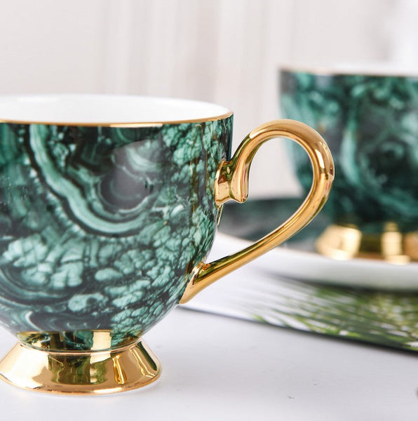 Beautiful British Green Tea Cups, Unique Porcelain Cup and Saucer, Royal Ceramic Coffee Cups, Creative Bone China Porcelain Tea Cup Set-Grace Painting Crafts