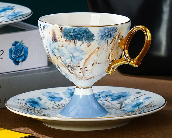 Elegant Ceramic Coffee Cup with Saucer, British Tea Cup set, Ceramic Tea Cup and Saucer Set in Gift Box, Porcelain Tea Cup Set and Saucer Set-Grace Painting Crafts