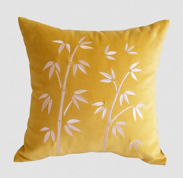 Decorative Pillow Arrangement Ideas for Couch, Large Decorative Pillows for Couch, Modern Throw Pillows for Bedroom, Living Room Decorative Pillows, Yellow Embroidered Bamboo Cushion-Grace Painting Crafts