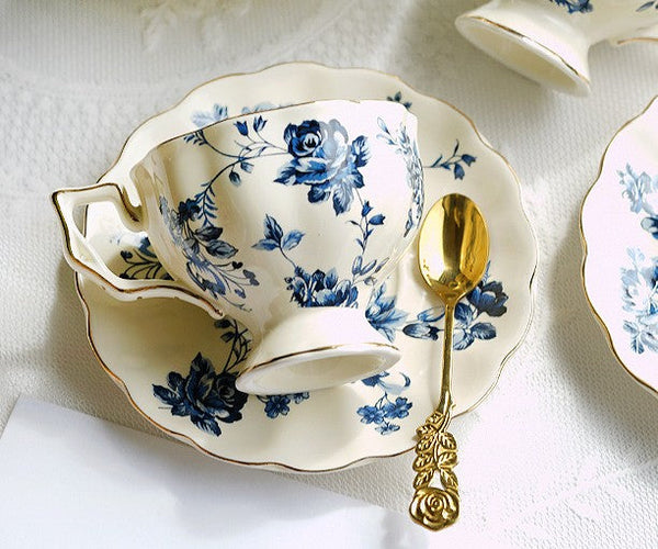 Elegant Vintage Ceramic Coffee Cups for Traditional Afternoon Tea, Royal Ceramic Cups, French Style China Porcelain Tea Cup Saucer Set, 6.8 oz Tea Cup and Saucers-Grace Painting Crafts