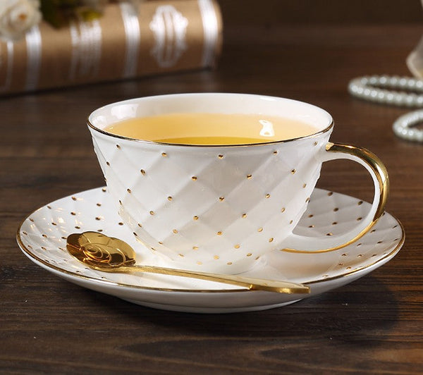 Elegant Ceramic Tea Cups, 6.8 oz Tea Cup and Saucer in Gift Box as Birthday Gift, Beautiful British Tea Cups, Creative Porcelain Tea Cup Set-Grace Painting Crafts