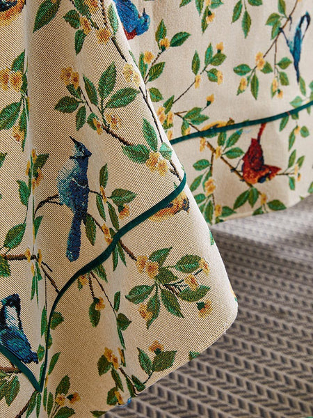 Large Modern Rectangle Tablecloth for Dining Room Table, Bird Flower Pattern Farmhouse Table Cloth, Square Tablecloth for Round Table-Grace Painting Crafts