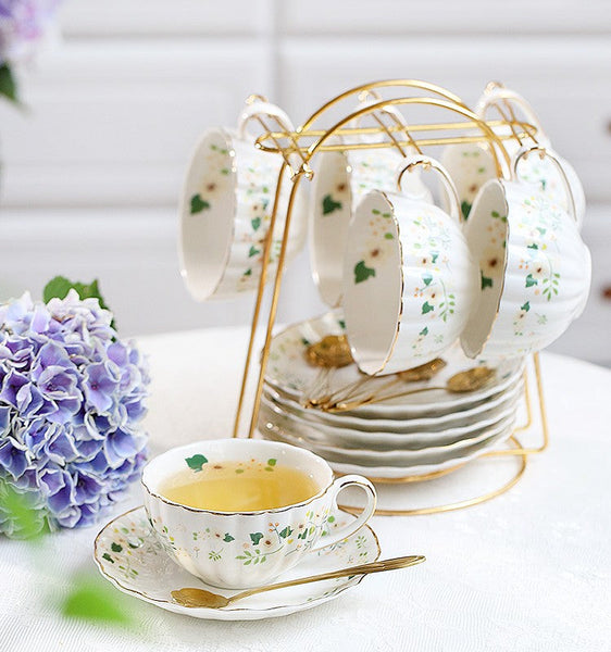 Unique Ceramic Coffee Cups, Creative Porcelain Tea Cup Saucer Set, Traditional English Tea Cup and Saucer, Afternoon British Tea Cups-Grace Painting Crafts