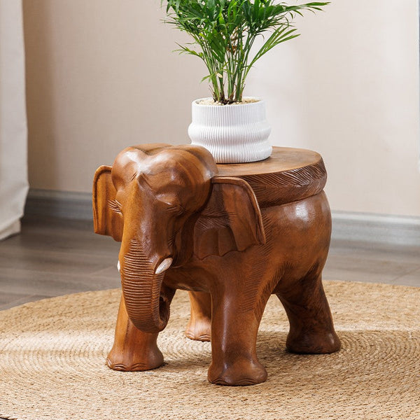 Dining Table Stool, Handmade Solid Wood low Stool, Elephant Wooden Stool, Elephant Sofa Stool, Creative Shoe-changing Stool-Grace Painting Crafts