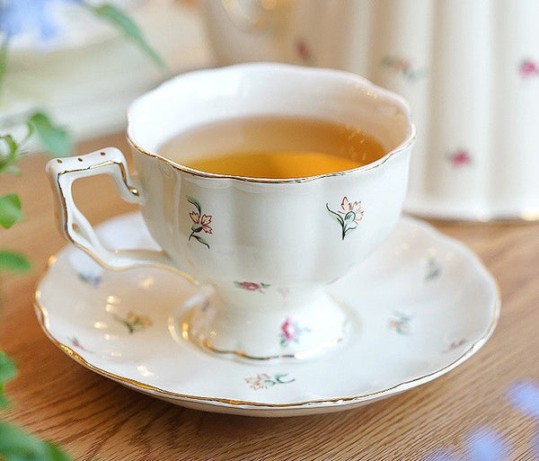 Porcelain Tea Cup Saucer Set, Beautiful British Tea Cups, Traditional English Tea Cup and Saucer, Unique Ceramic Coffee Cups-Grace Painting Crafts