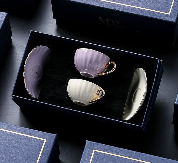 French Style Tea Cup and Saucer in Gift Box as Birthday Gift, Elegant Macaroon Ceramic Coffee Cups, Porcelain Tea Cup Saucer Set of 2 Cups, Beautiful British Tea Cups-Grace Painting Crafts