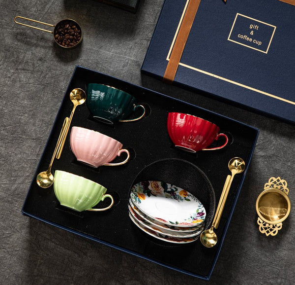 Elegant Ceramic Coffee Cups, Beautiful British Tea Cups, Creative Porcelain Tea Cup Saucer Set, 6.8 oz Tea Cup and Saucer in Gift Box-Grace Painting Crafts