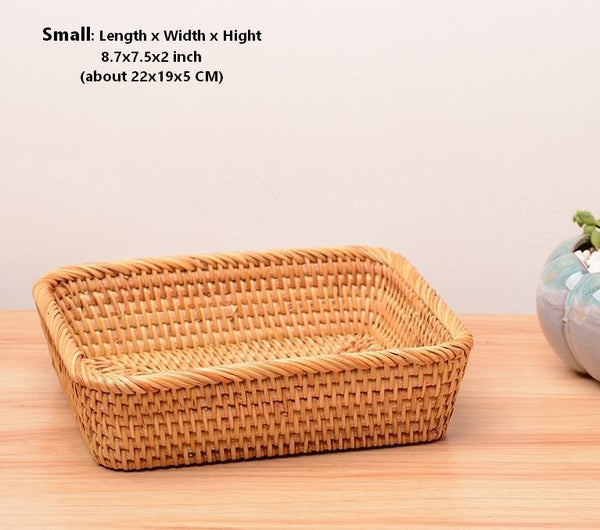 Rectangular Storage Baskets for Pantry, Small Rattan Kitchen Storage Basket, Storage Baskets for Shelves, Woven Storage Baksets-Grace Painting Crafts