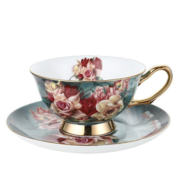 Rose Royal Ceramic Cups, Elegant Flower Ceramic Coffee Cups, Afternoon Porcelain Tea Cup Saucer Set, 6.8 oz Tea Cup and Saucer in Gift Box-Grace Painting Crafts