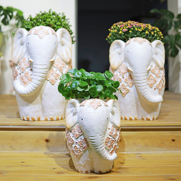 Animal Statue for Garden Ornaments, Oversized Modern Garden Flower Pot, Extra Large Elephant Garden Flowerpots, Resin Statue for Garden, Villa Outdoor Garden Flower Pots-Grace Painting Crafts