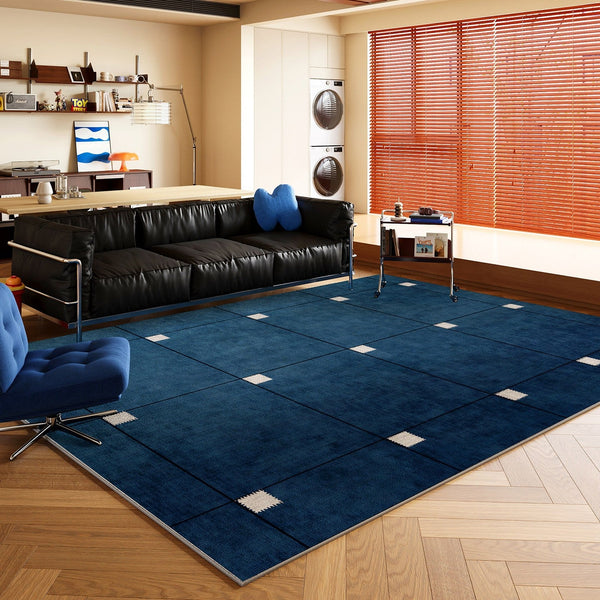 Mid Century Area Rugs, Contemporary Modern Living Room Rug Ideas, Blue Modern Rugs for Dining Room, Bedroom Modern Floor Carpet-Grace Painting Crafts