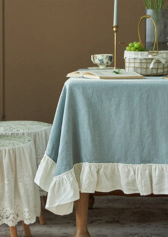 Extra Large Rectangle Tablecloth for Dining Room Table, Blue Modern Table Cloth, Ramie Tablecloth for Home Decoration, Square Tablecloth for Round Table-Grace Painting Crafts