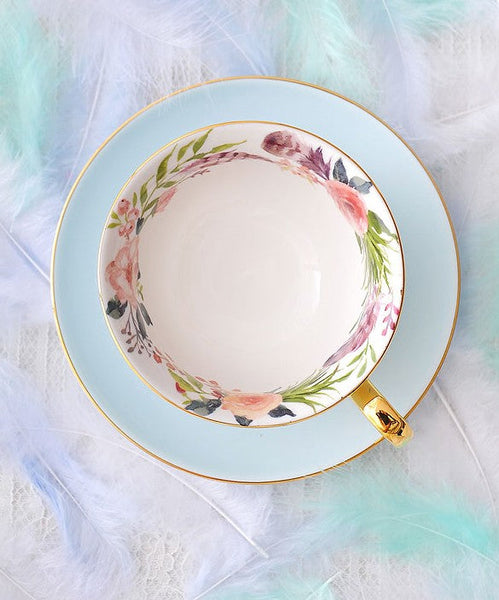 Royal Bone China Porcelain Tea Cup Set, Elegant Flower Pattern Ceramic Coffee Cups, Beautiful British Tea Cups, Unique Afternoon Tea Cups and Saucers in Gift Box-Grace Painting Crafts