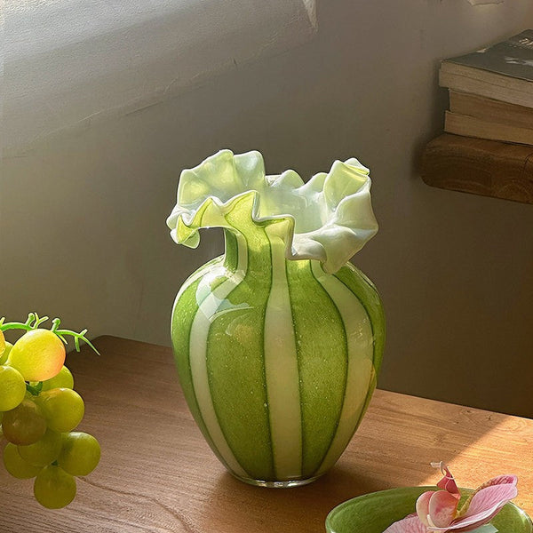 Modern Glass Flower Vases, Green Glass Flower Vases, Bud Vases, Water Holding Flower Vases, Handmade Flower Vases on Table-Grace Painting Crafts