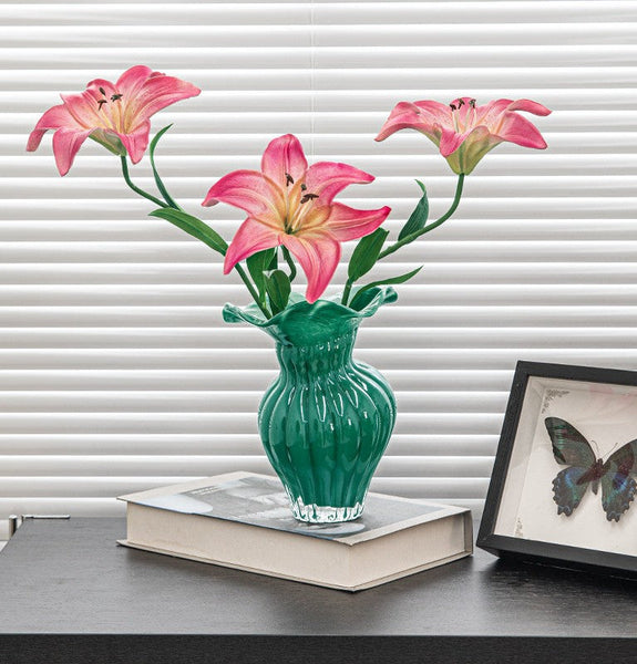 Unique Handmade Liuli Vases, Color Glaze Vase, Contemporary Vases for Modern Home Decor, Green Glass Bud Vases, Centerpiece Vases on Table-Grace Painting Crafts