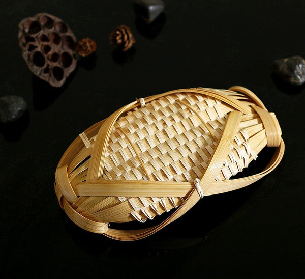 Natural Hand-woven Bamboo Basket, Lovely Cute Picnic Food Basket, Bamboo Basket for Food, Natural Fruit Basket Kitchen Storage Baskets-Grace Painting Crafts