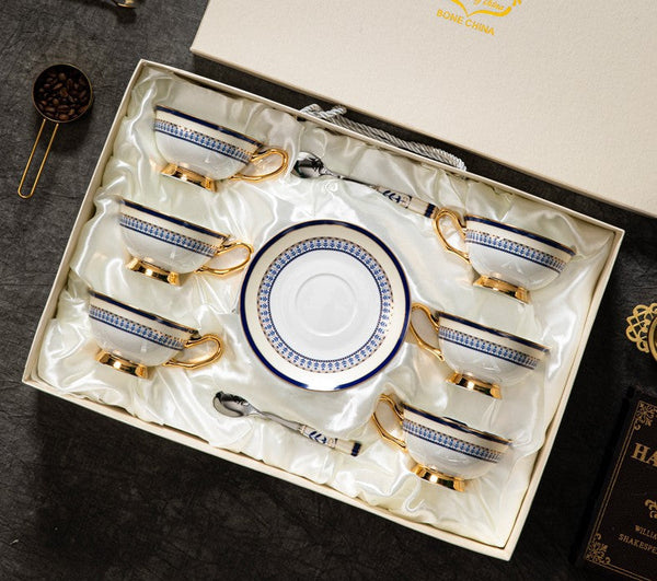 Elegant British Ceramic Coffee Cups, Unique British Tea Cup and Saucer in Gift Box, Blue Bone China Porcelain Tea Cup Set-Grace Painting Crafts