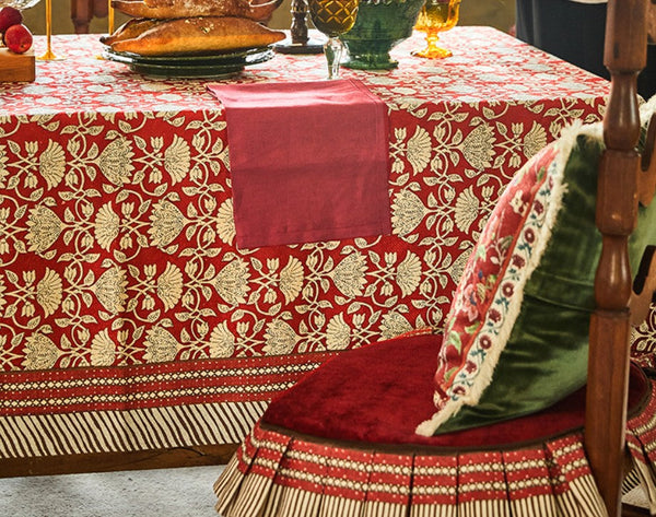 Extra Large Modern Rectangle Tablecloth for Round Table, Red Flower Pattern Table Covers for Dining Table, Red Table Cloth for Oval Table-Grace Painting Crafts