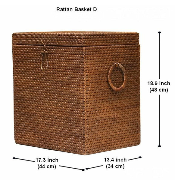 Storage Baskets for Bathroom, Rectangular Storage Baskets, Large Brown Rattan Storage Baskets, Storage Basket with Lid, Storage Baskets for Clothes-Grace Painting Crafts