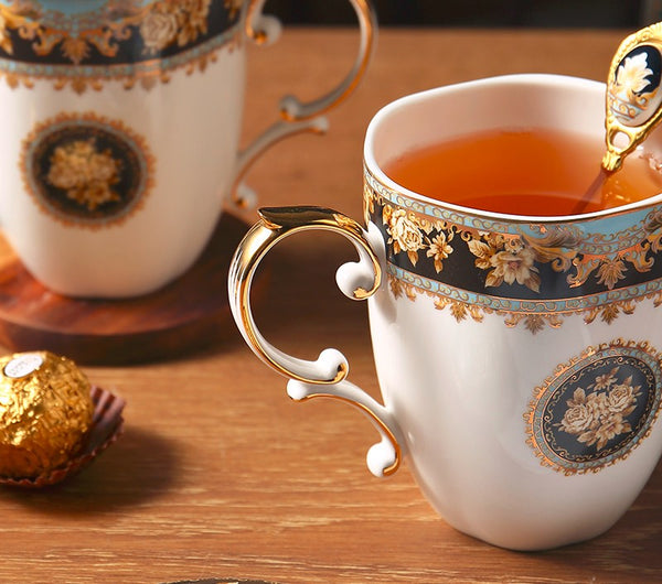 Beautiful British Ceramic Mugs, Large Capacity Ceramic Mugs for Office, Large Royal Bone China Porcelain Mug, Elegant Ceramic Coffee Mug-Grace Painting Crafts