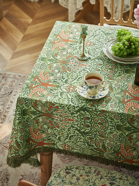 Green Flower Pattern Tablecloth for Home Decoration, Large Square Tablecloth for Round Table, Extra Large Rectangle Tablecloth for Dining Room Table-Grace Painting Crafts