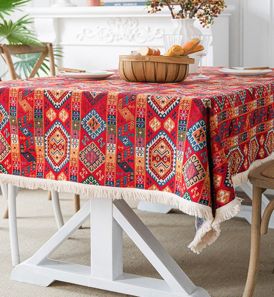 Bohemian Rectangular Tablecloth for Oval Table, Oriental Rectangular Table Covers for Coffee Table, Large Modern Linen Tablecloths-Grace Painting Crafts