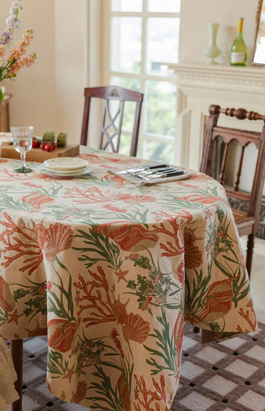 Sea Shell Pattern Tablecloth, Large Modern Rectangle Tablecloth for Dining Room Table, Square Tablecloth, Farmhouse Table Cloth, Wedding Tablecloth-Grace Painting Crafts