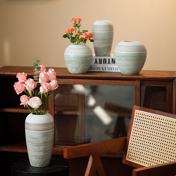 Centerpiece on Dining Table, Large Flower Vase on Table, Pottery Flower Vases Urn, Modern Bouquet Flower Vases, Handmade Water Holding Flower Vases-Grace Painting Crafts