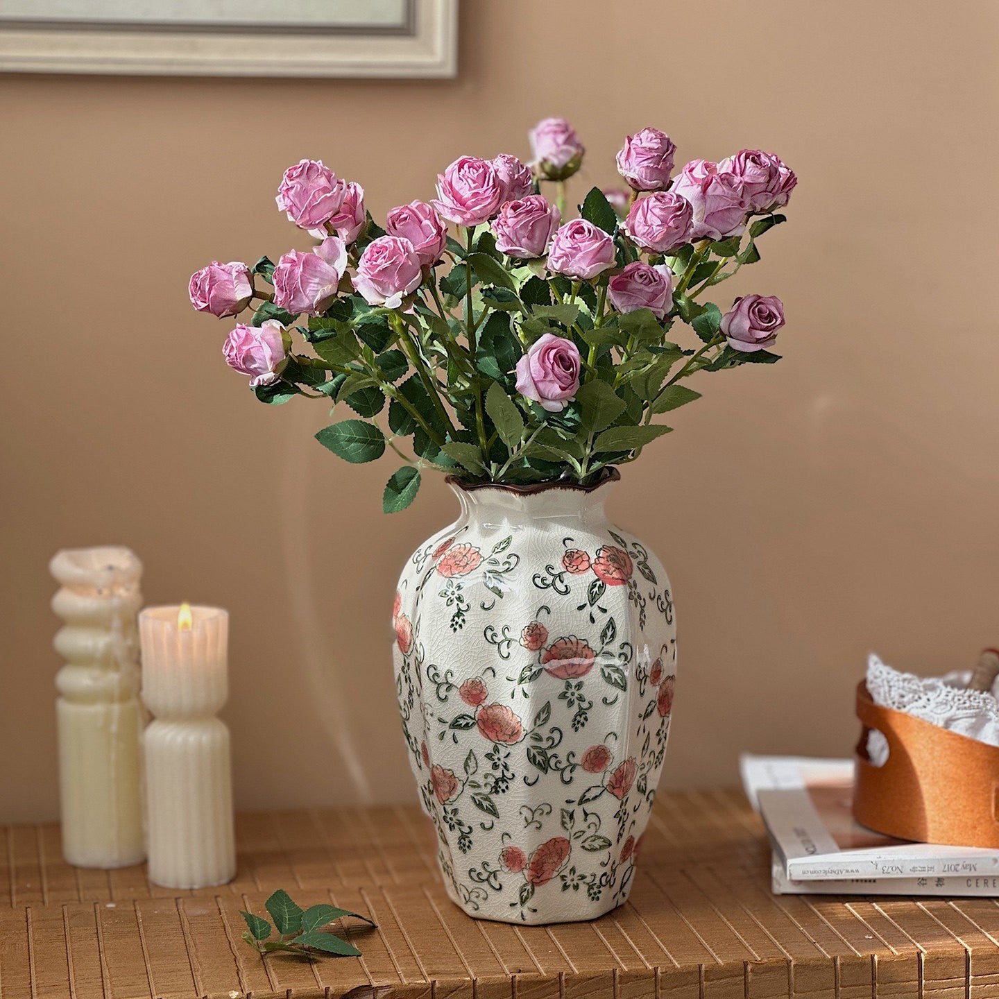 Rustic Tall Ceramic Bouquet Flower Vase, Farmhouse Table Centerpiece Decor, Modern Home Accent Pottery, Handmade Floral Holder