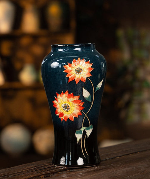 Ceramic Bouquet Vases, Sunflower Vases on Table, Porcelain Flower Vases, Dining Table Centerpiece, Handmade Water Holding Flower Vase-Grace Painting Crafts