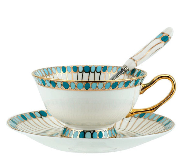 Unique Tea Cup and Saucer in Gift Box, Elegant British Ceramic Coffee Cups, Bone China Porcelain Tea Cup Set for Office, Green Ceramic Cups-Grace Painting Crafts