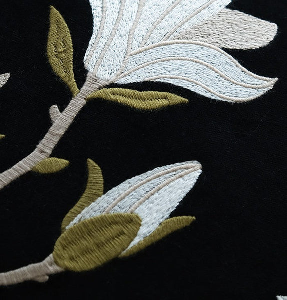 Decorative Pillow Arrangement Ideas for Couch, Magnolia Embroidered Cushion, Large Decorative Pillows for Couch, Modern Throw Pillows for Bedroom, Living Room Decorative Pillows-Grace Painting Crafts