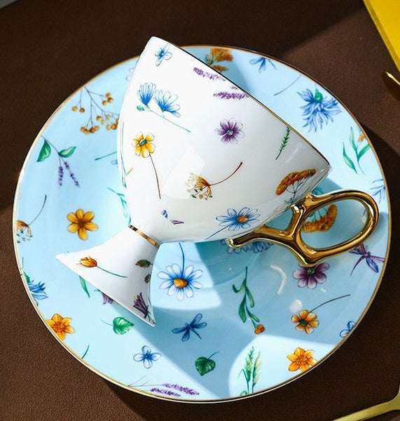 Porcelain Tea Cup and Saucer Set, Flower Ceramic Tea Cup and Saucer, Floral Tea Cup and Saucer Set in Gift Box, Elegant British Ceramic Coffee Cup with Saucer-Grace Painting Crafts