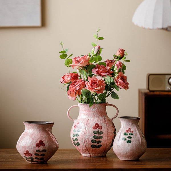 Handmade Water Holding Flower Vases, Rustic Pottery Flower Vases, Small Flower Vases on Table, Pink Bud Vases-Grace Painting Crafts