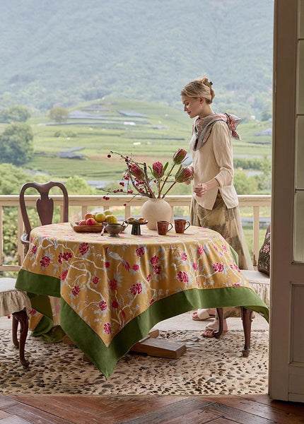 Farmhouse Table Cloth, Dining Room Flower Table Cloths, Large Square Tablecloth for Round Table, Extra Large Rectangular Table Covers for Kitchen-Grace Painting Crafts