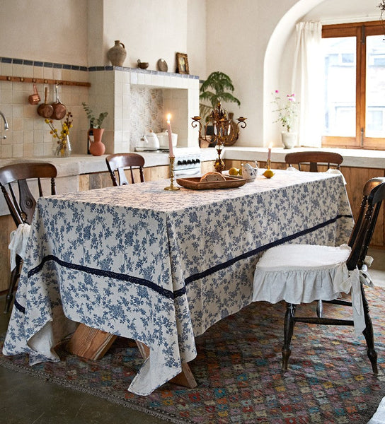 Extra Large Vintage Rectangle Tablecloth for Dining Room Table, Rustic Farmhouse Table Cover for Kitchen, French Flower Pattern Tablecloth for Round Table-Grace Painting Crafts