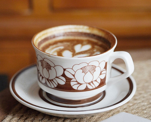 Elegant Ceramic Coffee Cups, Flower Porcelain Tea Cup Saucer Set, Beautiful British Tea Cups, Traditional English Tea Cup and Saucer-Grace Painting Crafts