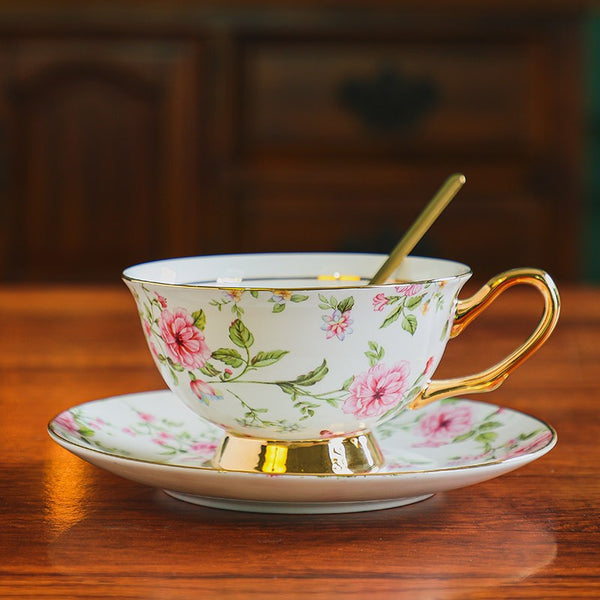 Elegant British Ceramic Coffee Cup with Saucer Set of 2 Cups, Floral British Tea Cup and Saucer in Gift Box, Porcelain Tea Cup and Saucer Set-Grace Painting Crafts