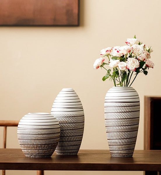 Centerpiece on Dining Table, Large Flower Vase on Table, Modern Bouquet Flower Vases, Handmade Pottery Flower Vases Urn, Water Holding Flower Vases-Grace Painting Crafts