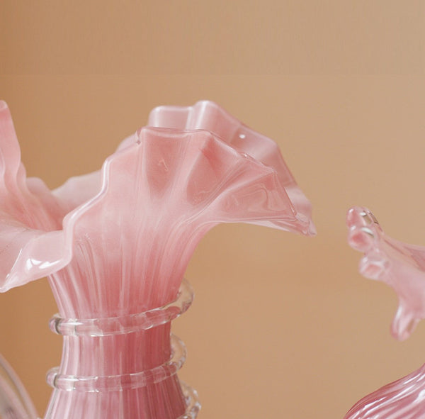 Centerpiece Contemporary Vases on Table, Pink Decorative Glass Vase, Mid Century Glass Vases, Handmade Modern Vases for Bedroom, Modern Glass Vase for Flowers-Grace Painting Crafts