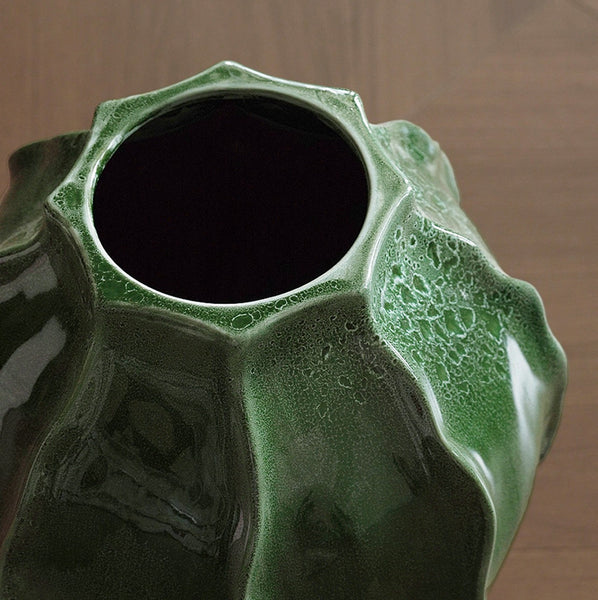 Large Contemporary Vases on Dining Table, Handmade Modern Flower Vase, Centerpiece Ceramic Bouquet Vases, Green Porcelain Vases for Modern Home Decor-Grace Painting Crafts