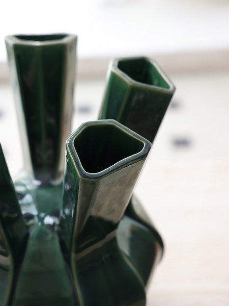 Unique Handmade Modern Flower Vase, Centerpiece Ceramic Bouquet Vases, Contemporary Vases on Dining Table, Green Porcelain Vases for Modern Home Decor-Grace Painting Crafts