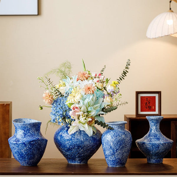 Modern Pottery Flower Vases, Handmade Water Holding Flower Vases, Centerpiece on Dining Table, Blue Pottery Bud Vases, Large Flower Vases on Table-Grace Painting Crafts